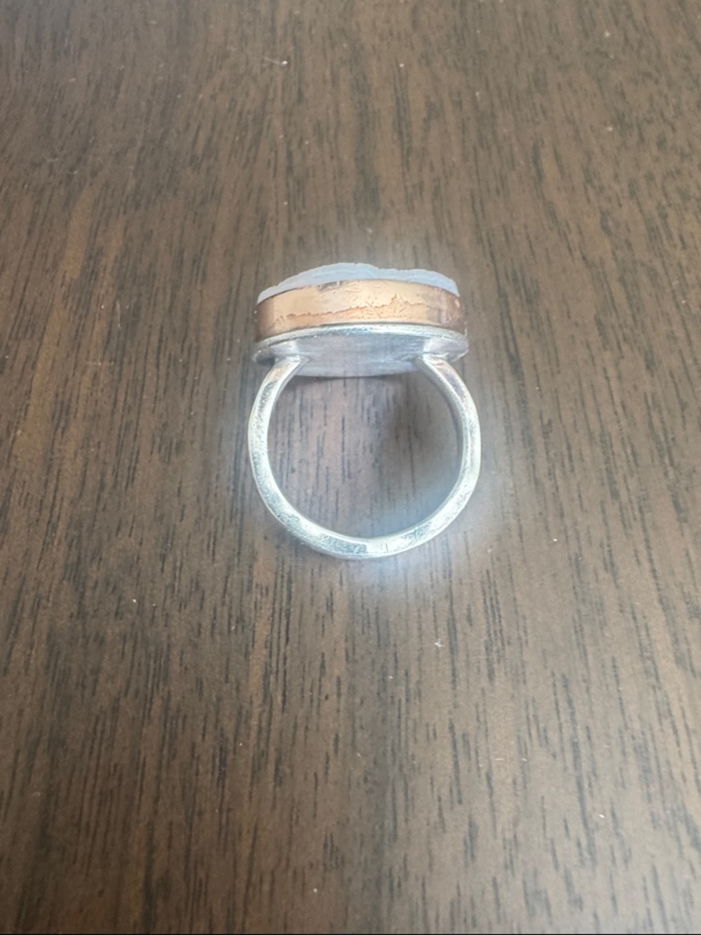 Jamie Joseph White Druzy Ring with diamond. Signature Gold Bezel and Silver Band - Picture 10 of 12
